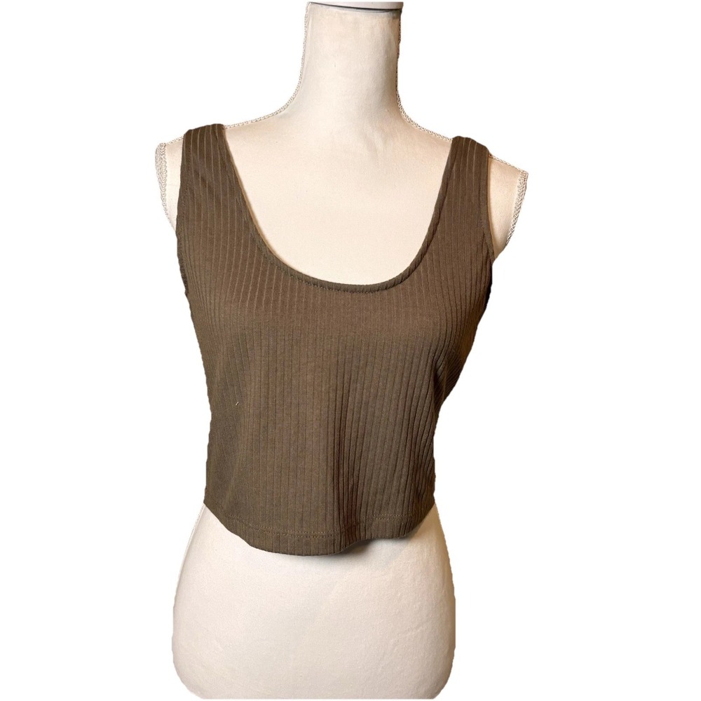 Love Streak Ribbed‎ Crop Tank Top XL Brown Sleeveless Stretch Casual
